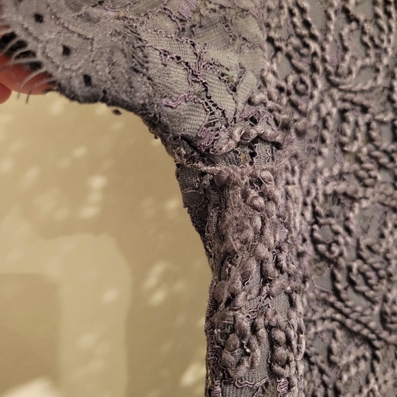 2/$18 Anne Klein Lace Embroidered Short Sleeves Dark Gray Blouse Top Mock XXS - Picture 3 of 11